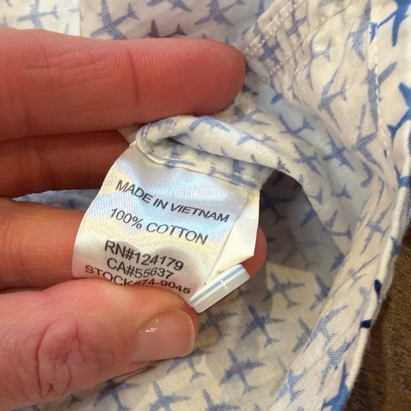 Johnston & Murphy White and Blue Airplane Short Sleeve Button Down Large - Picture 6 of 7